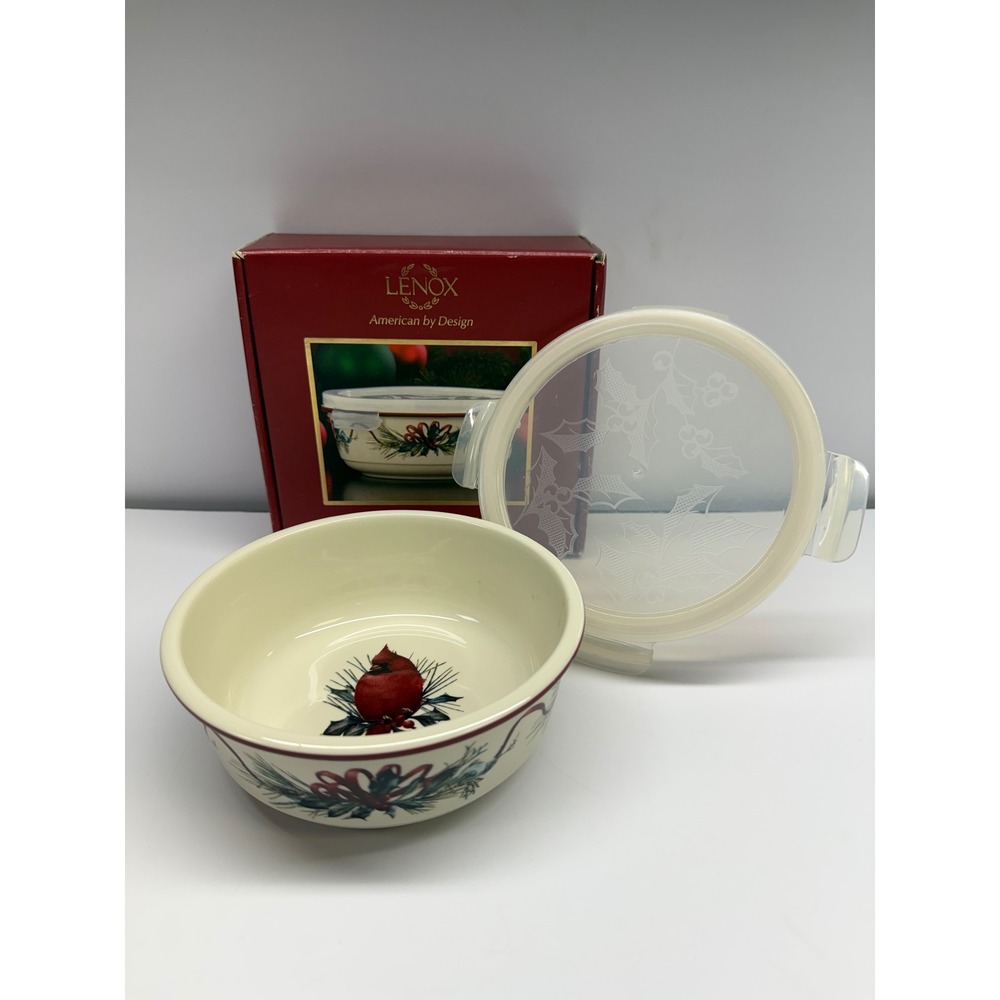 Lenox Winter Greetings Serve and Store Cardinal Bowl with Locking Lid 6 inch